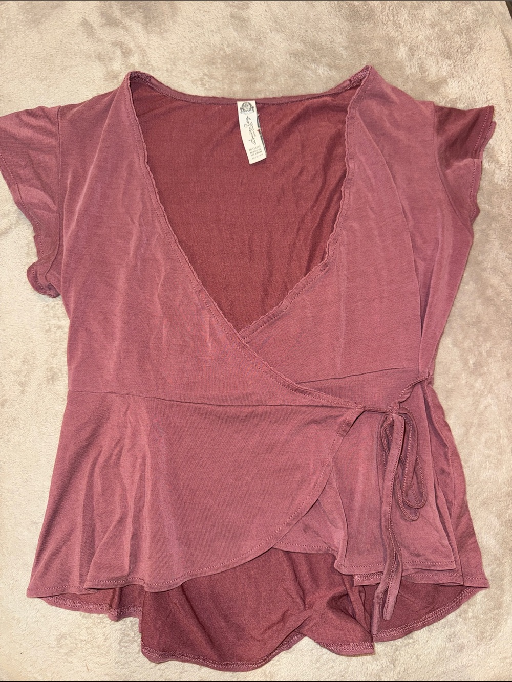 American Rag Mauve Wrap Tie Peplum Top